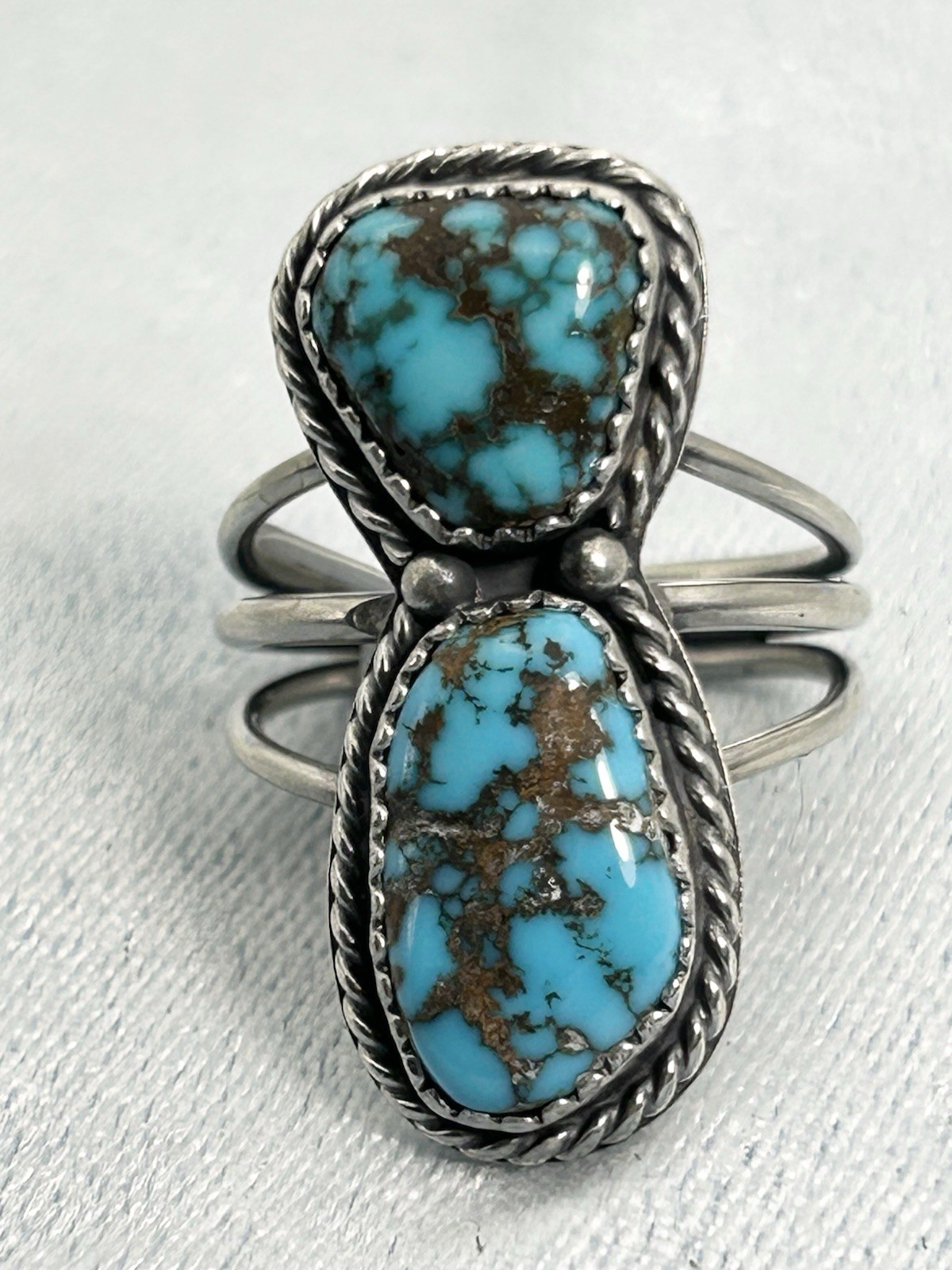 Southwest Red Mtn. Natural Blue Turquoise Ring, Sterling, Size 8.5