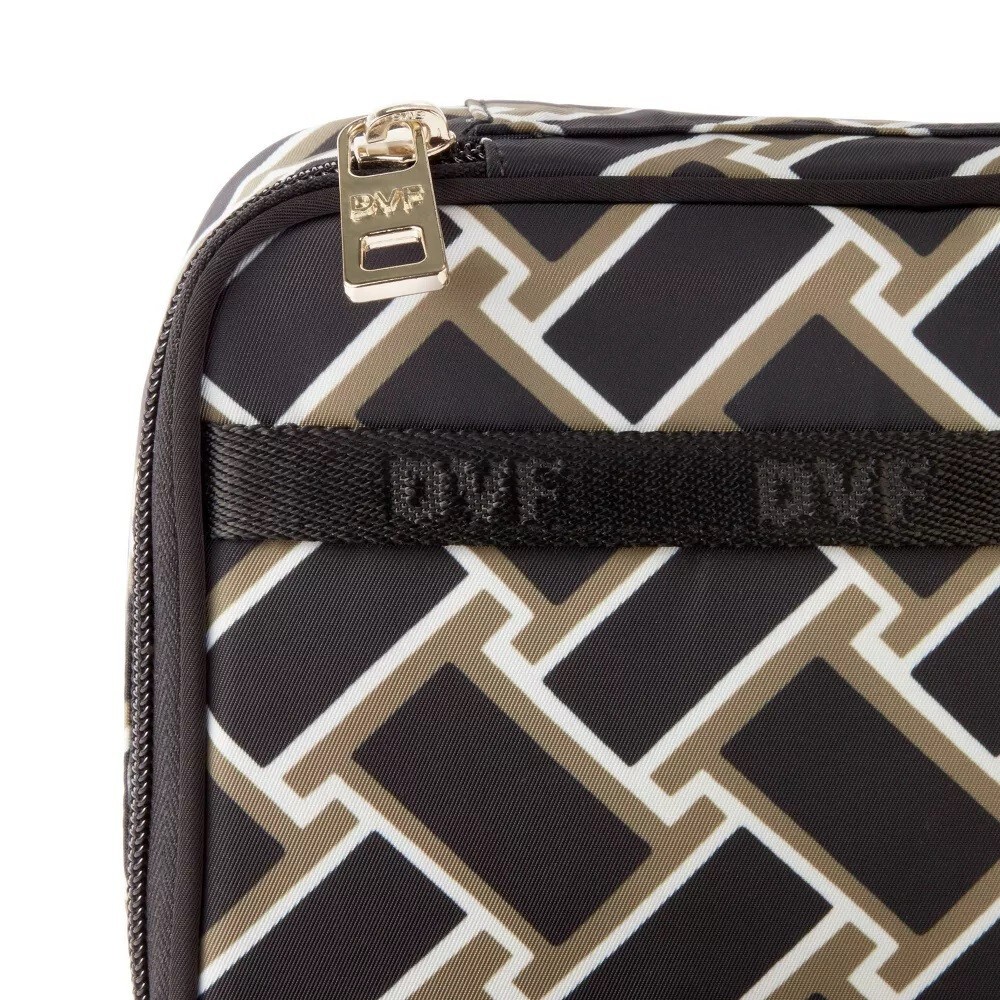 Diane Von Furstenberg Black & Gold Weave Print Jewelry Organizer Zippered Bag