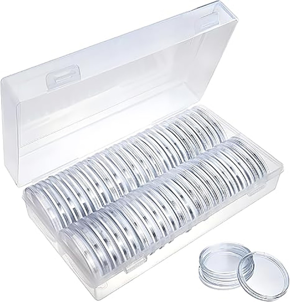 50PCS*40.6mm Coin Capsules Round Plastic Coin Holder White gaskets with Case Box