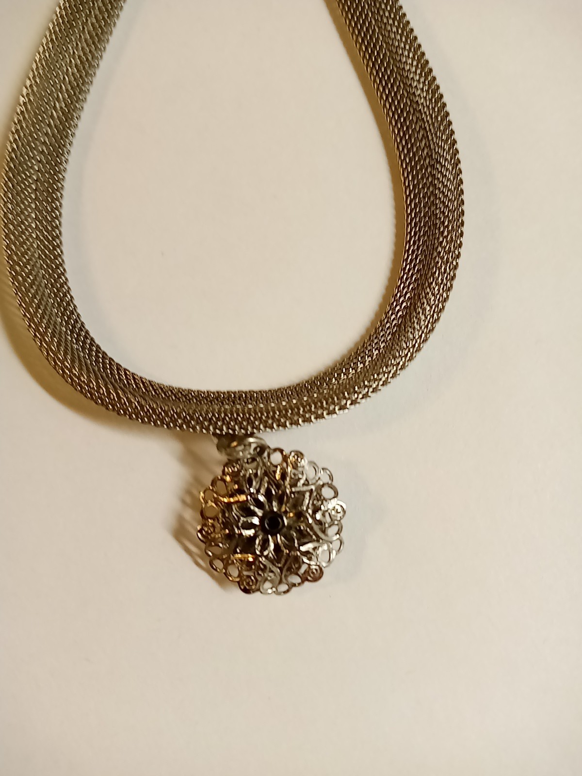 Vintage Patented Choker Silver Mesh With Charm Great Condition