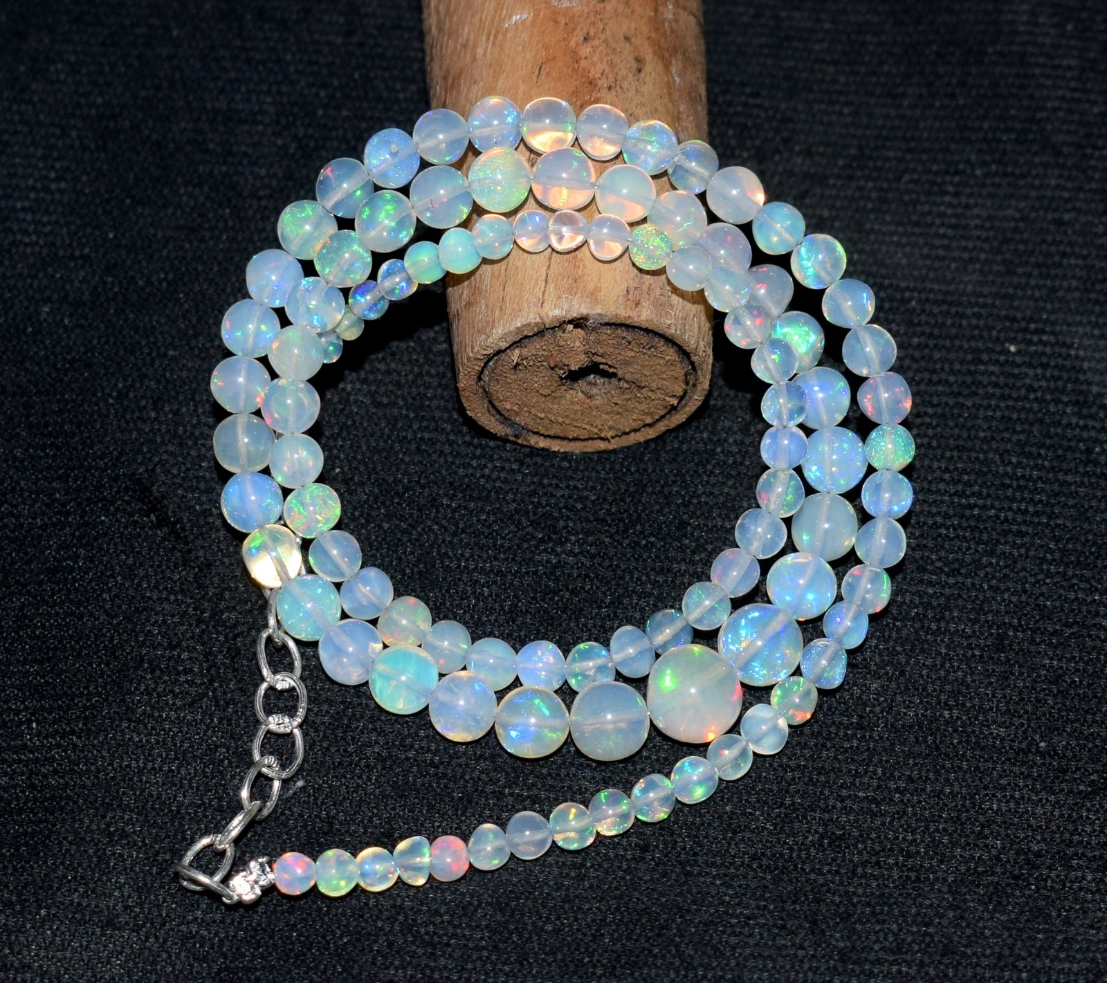16″Natural Ethiopian Opal Welo Fire Opal Gemstone Round Bead Necklace A0589
