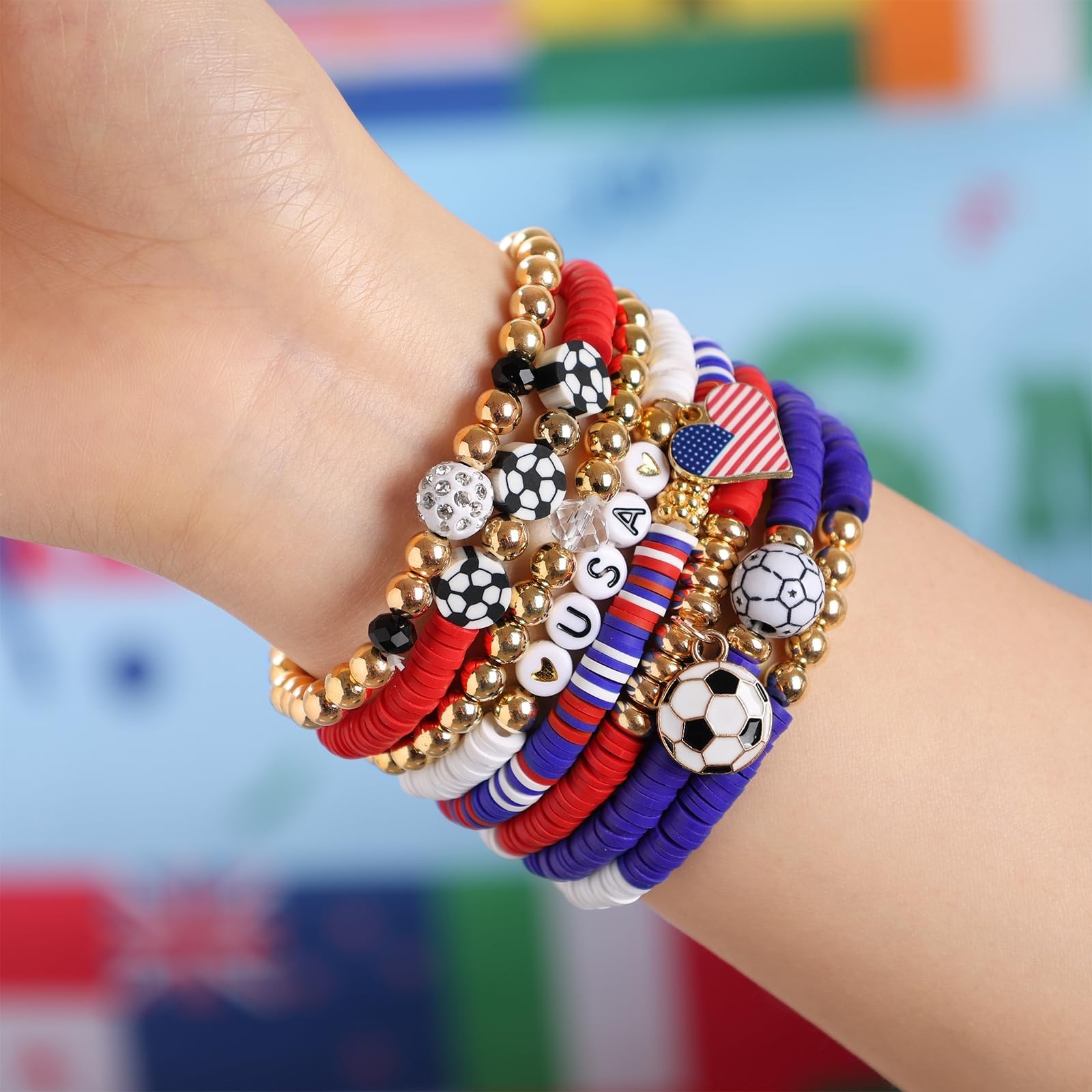 8 Pack Soccer Bracelets for Women – World Cup 2026 Game Day Jewelry, Stackable S