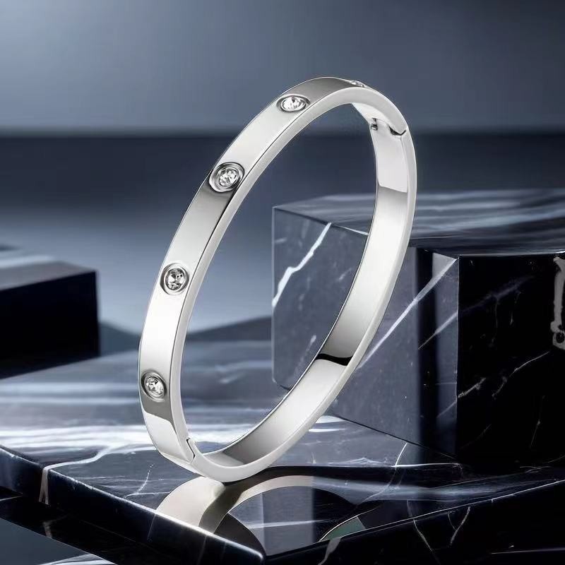Stainless Steel Bangle Bracelet Women Rose Gold/ Silver/Zircon Diamond Variation