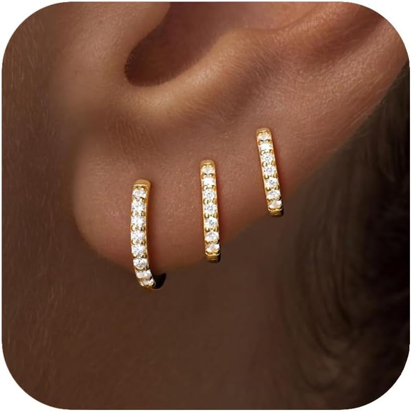 3 Pairs Gold 8Mm 9Mm 10Mm Huggie Hoop Earrings Set for Women Stackable | Non Tar