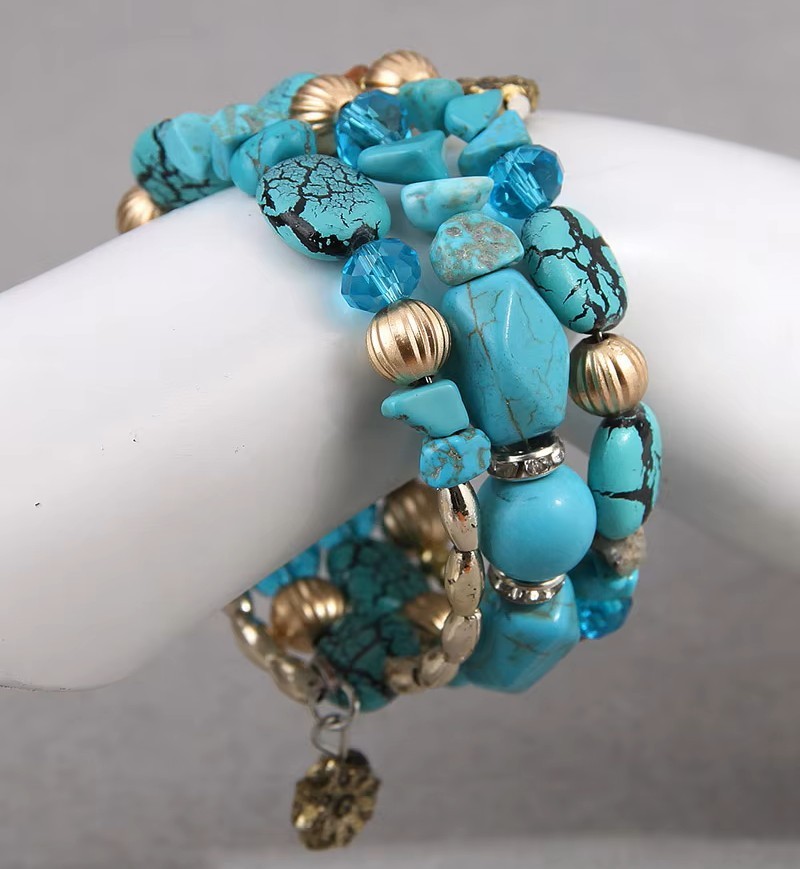 Bohemian Turquoise Color Multilayer Bangles Handmade Beaded Bracelet Jewelry