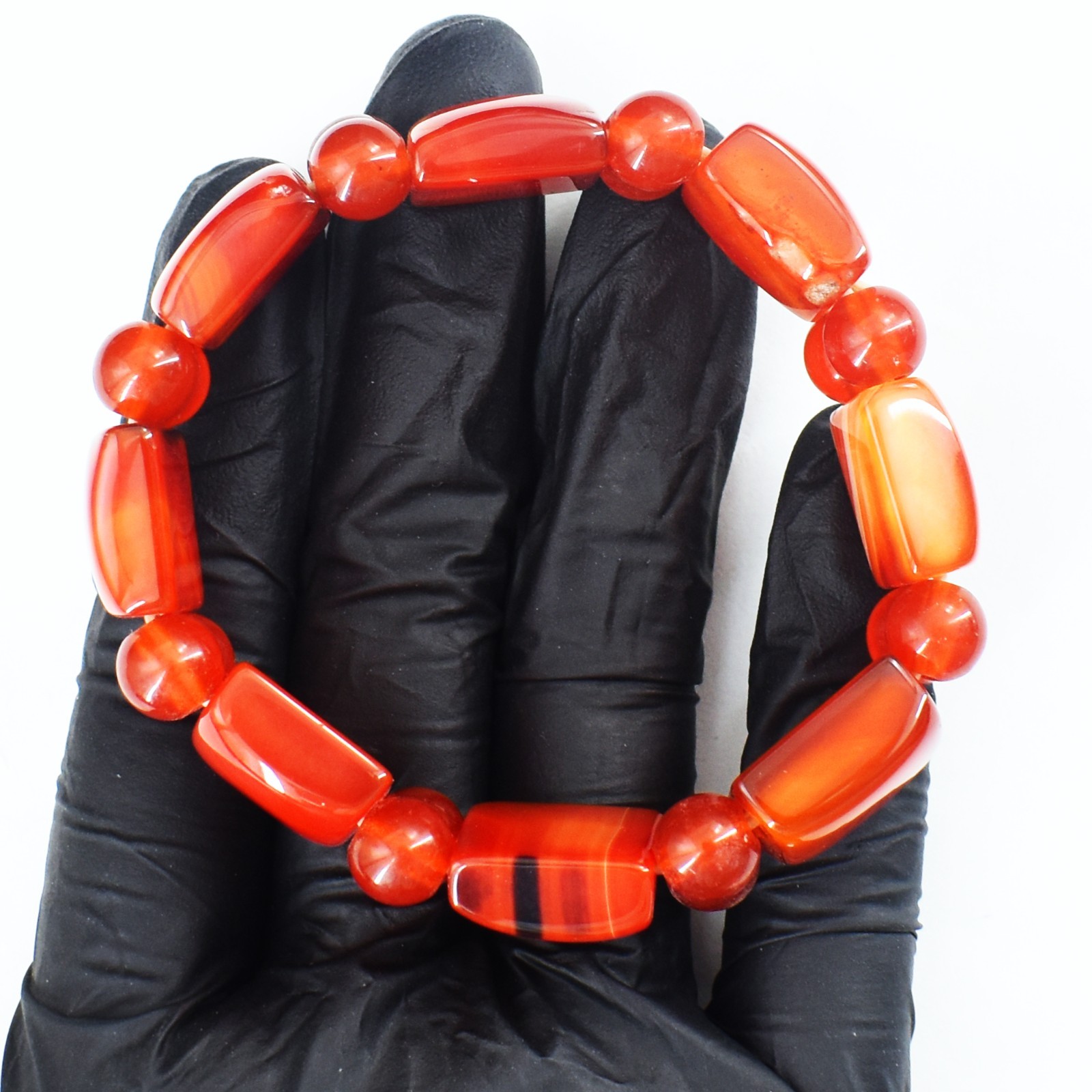 Unique Design Orange Onyx 157.00 Cts Best Stretchable Bracelet Beaded RK 27 E835