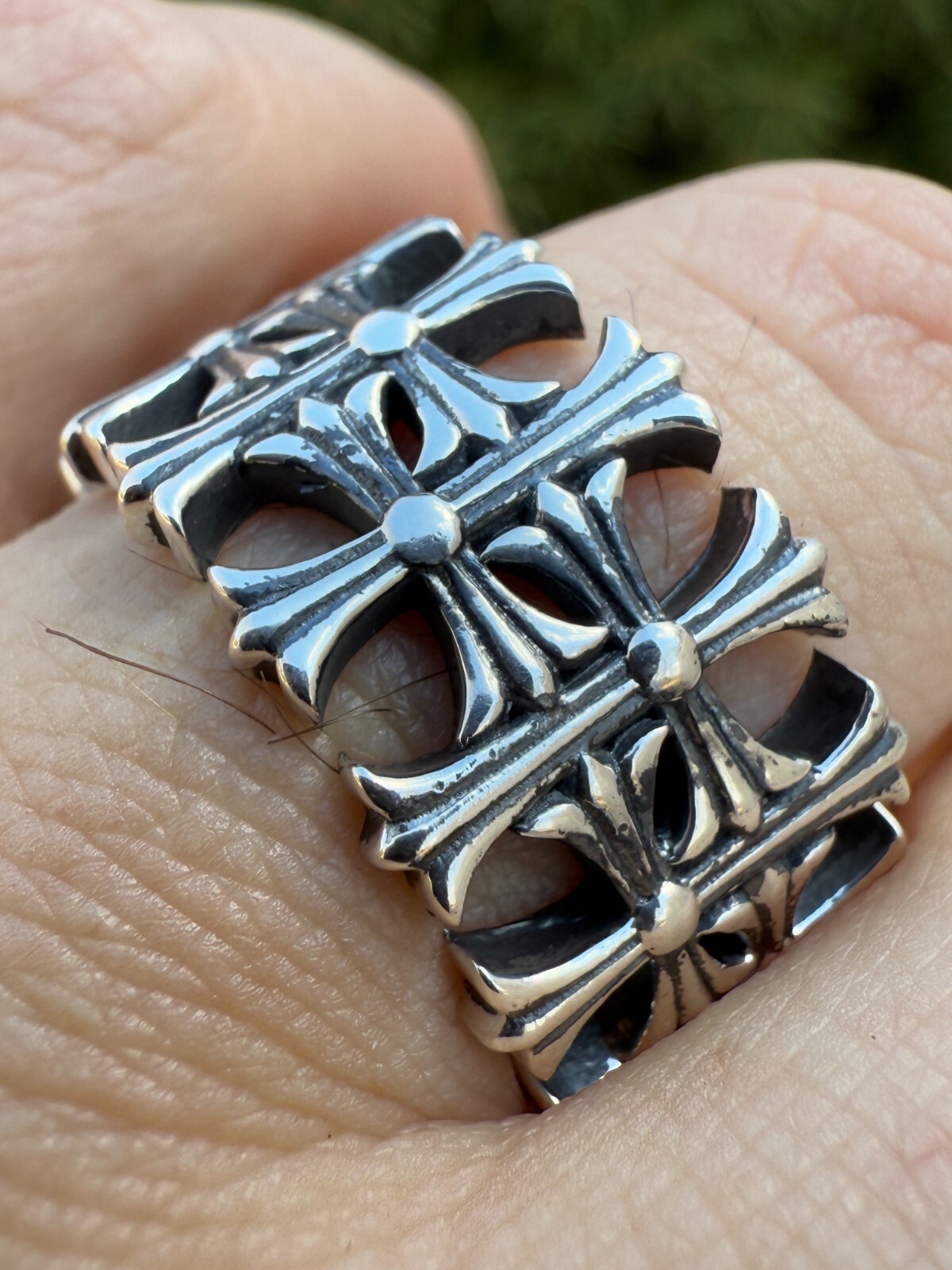 Cross Ring Solid 925 Sterling Silver 13.5mm Wedding Band Hearts Of Chrome