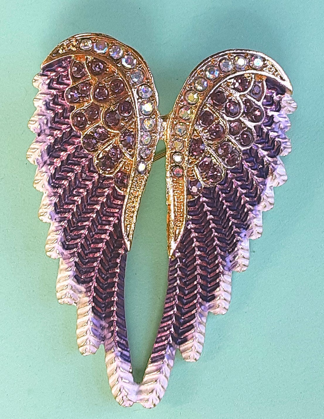 violet ANGEL WINGS BROOCH with crystals in GIFT BOX Gold color #BR12