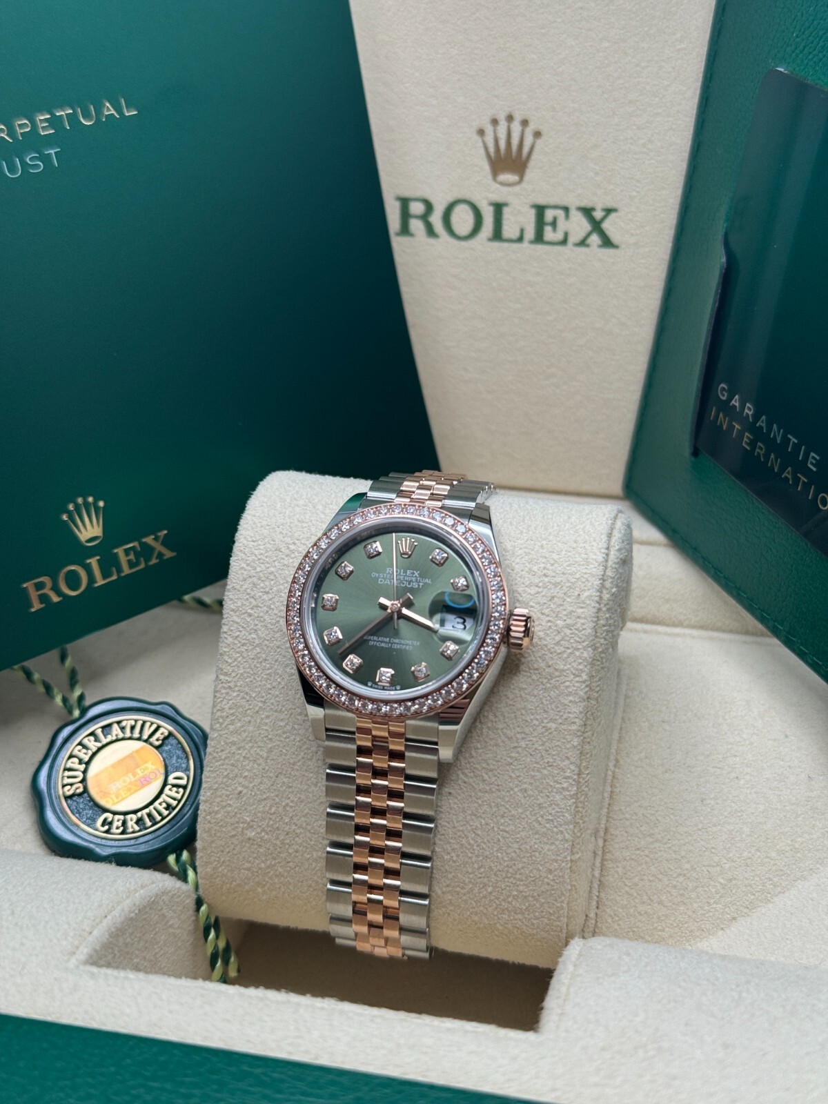 Rolex Lady-Datejust NEW Olive Green Diamond Dial 279381RBR Jubilee Bracelet