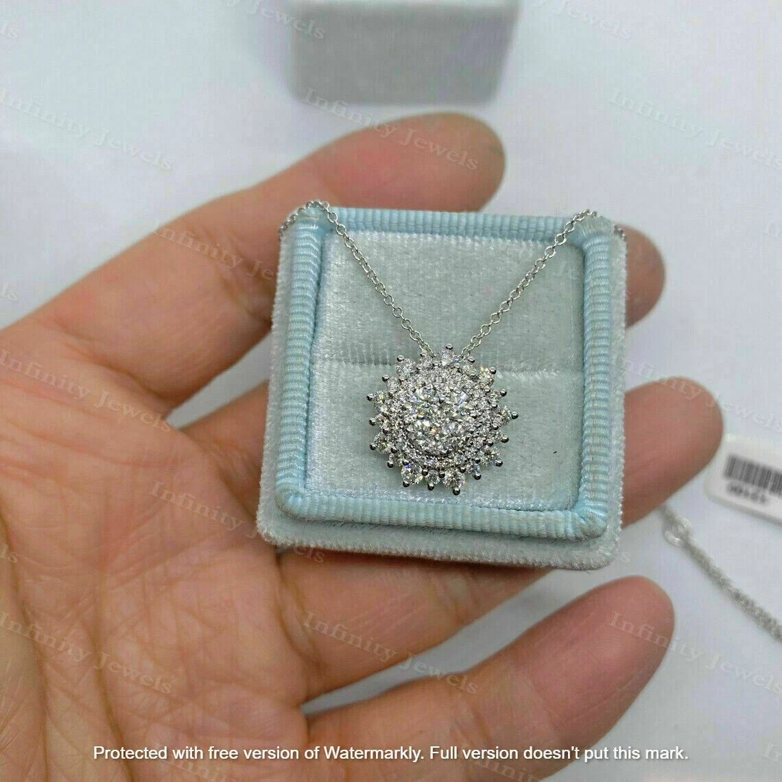 2Ct Round Cut VVS1 Diamond Sunflower Pendant 18″ Free Chain 14K White Gold Over