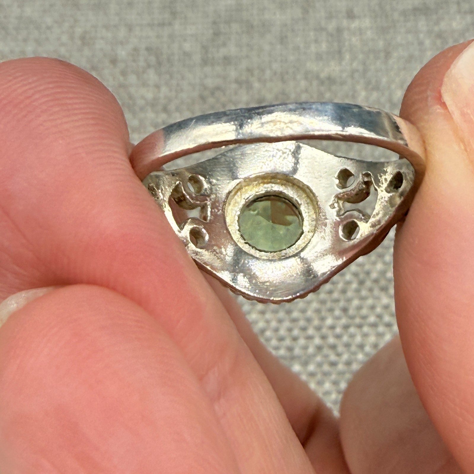 Vintage Ring Sterling Silver Green Faceted Center Stone Stamped 925 Untested