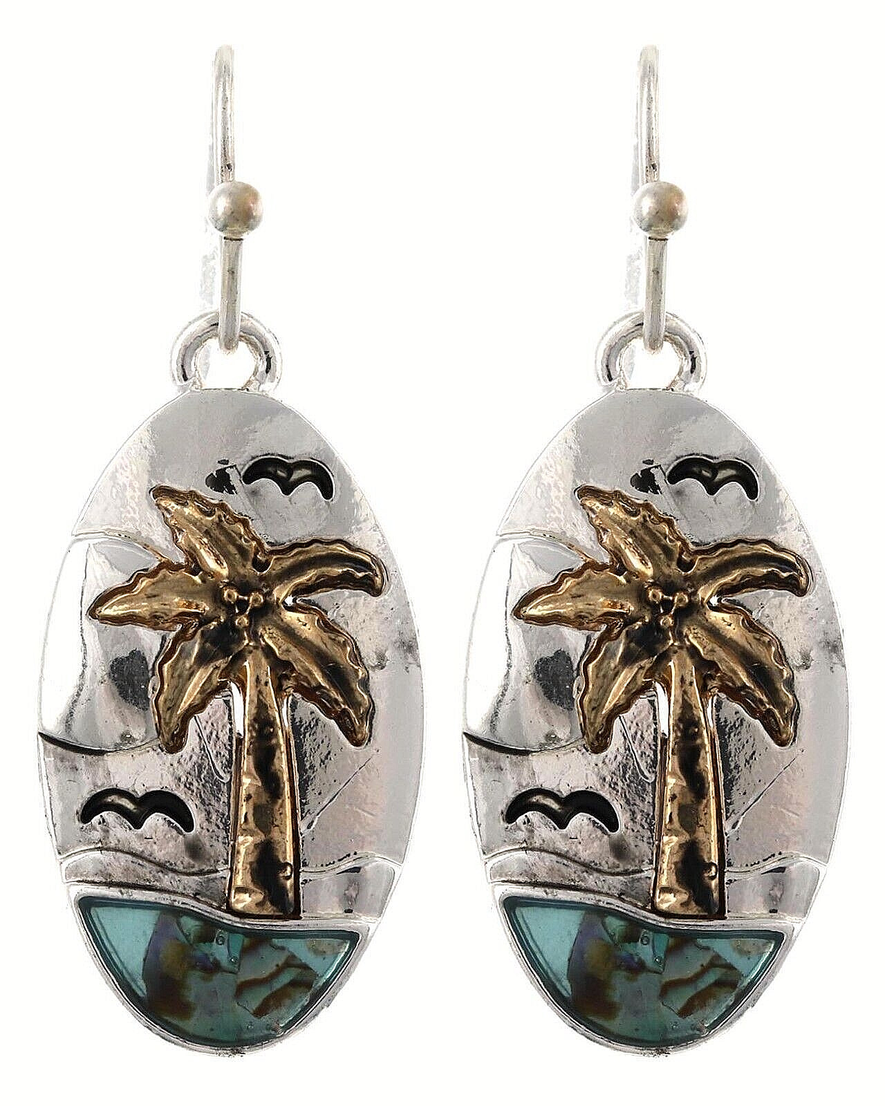 Silver Tone Beautiful Palm Tree Earrings Shell Accent Gift Boxed Fashion Jewelry