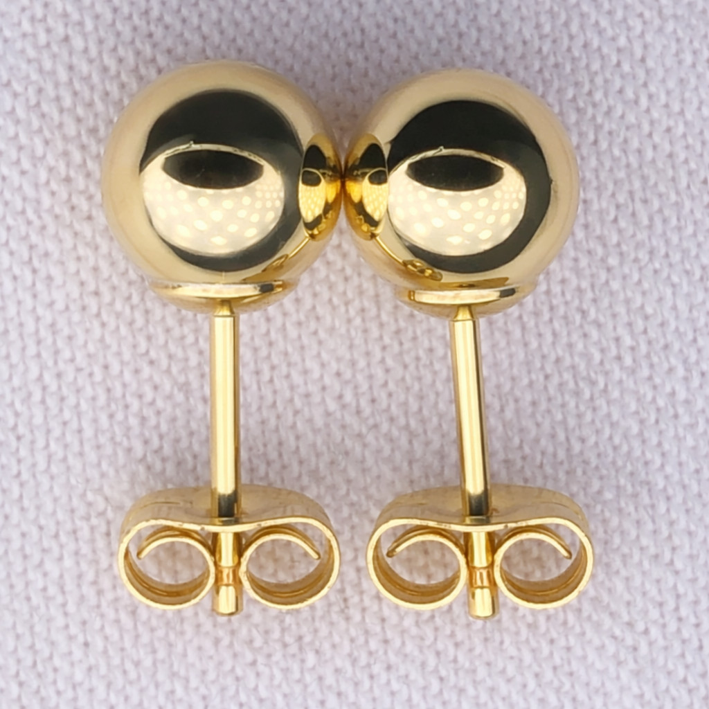 Real 1/200 14K Yellow Gold Oro Ball Stud Earrings Women Ladies Men 8mm