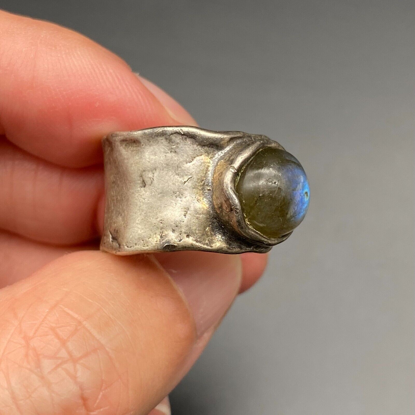 Vintage Israel Labradorite Sterling Silver Band Ring Size 7.5