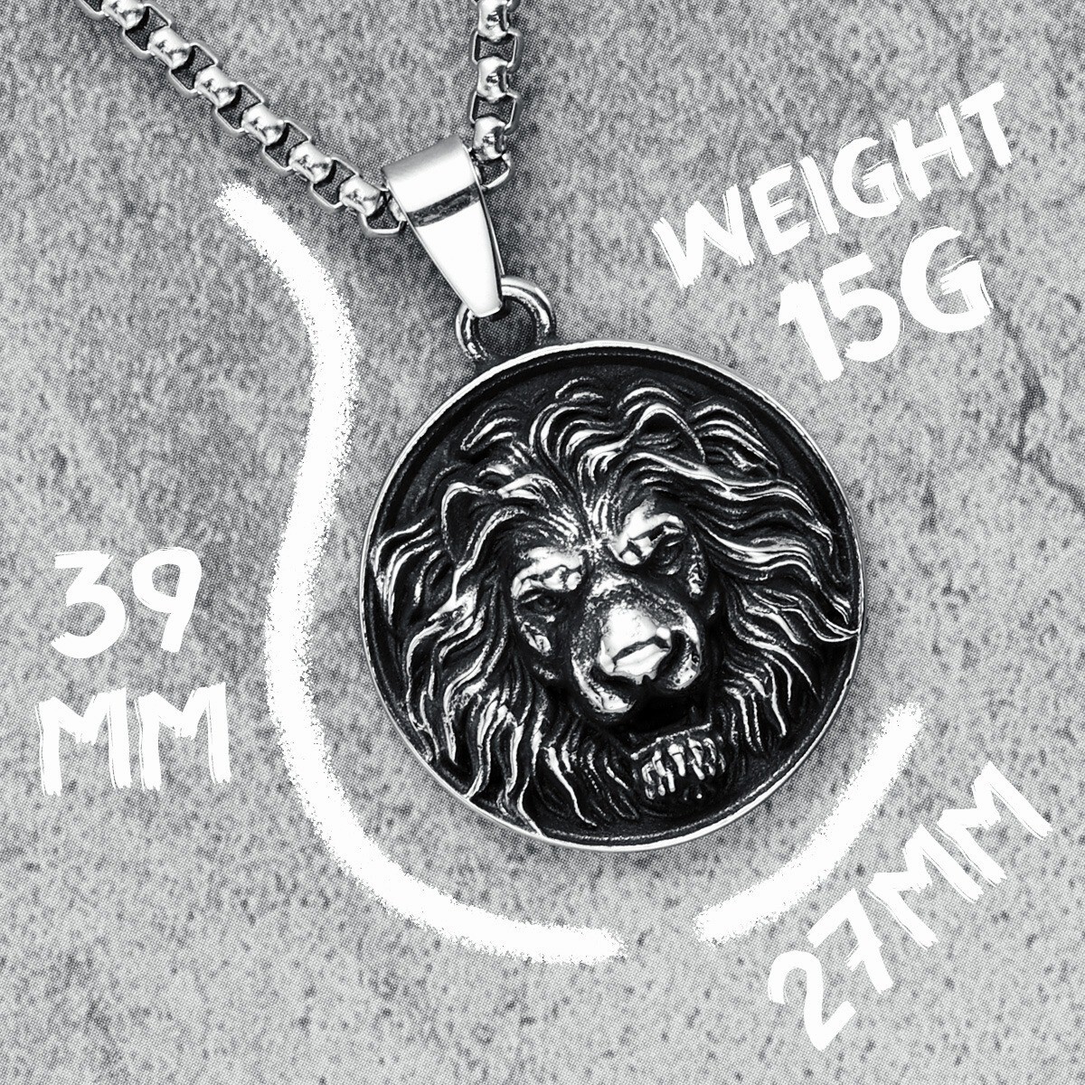 Angry Lion Face Men Necklace 316L Stainless Steel Animal Retro Relief Pendant