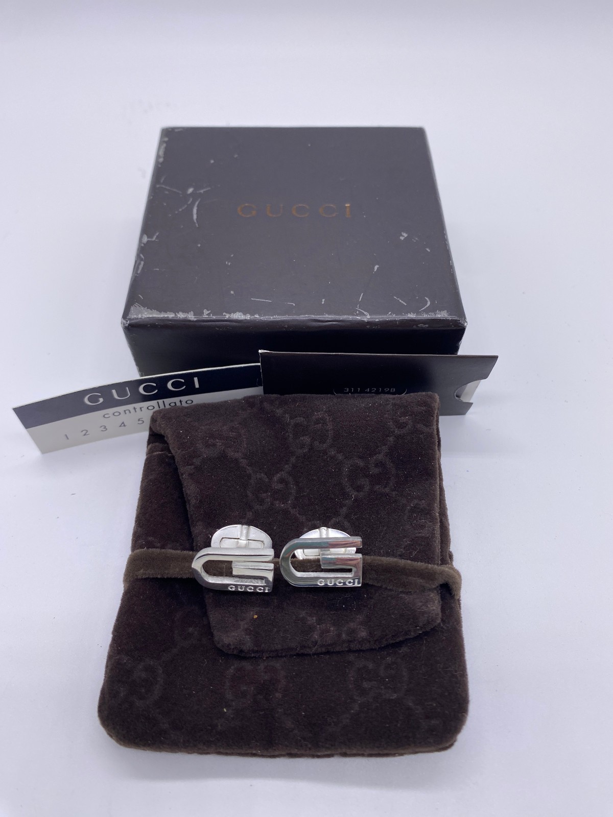 Gucci Cufflinks “G” Logo Sterling Silver 925 IN ORIGINAL BOX 8.6g, 1.7cm x 1.0cm