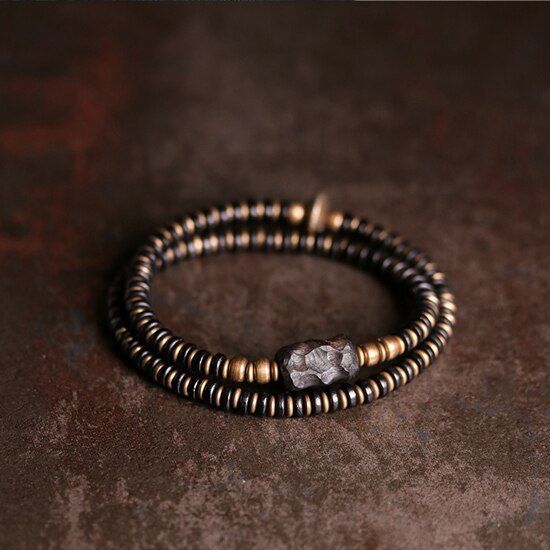 15-22cm Multi Layer Ebony Spacer Bracelet Black Wood Hand Carved Fashion Jewelry