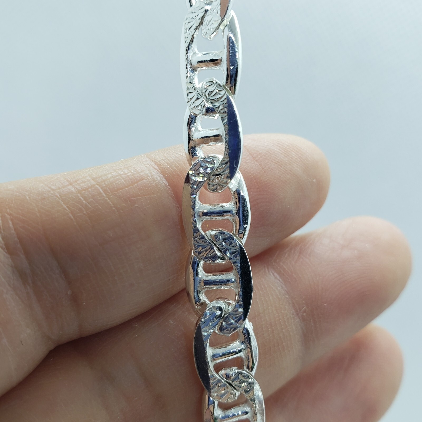 Sterling Silver D/C Flat Mariner Link Chain Necklace Bracelet Italy 8mm, 7″-30″