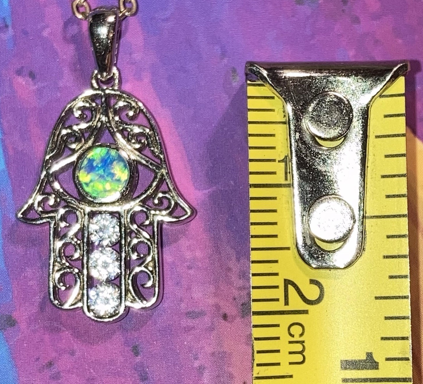 Peter Stone 925 Hamsa Hand Evil Eye Protection Pendant with Gemstones