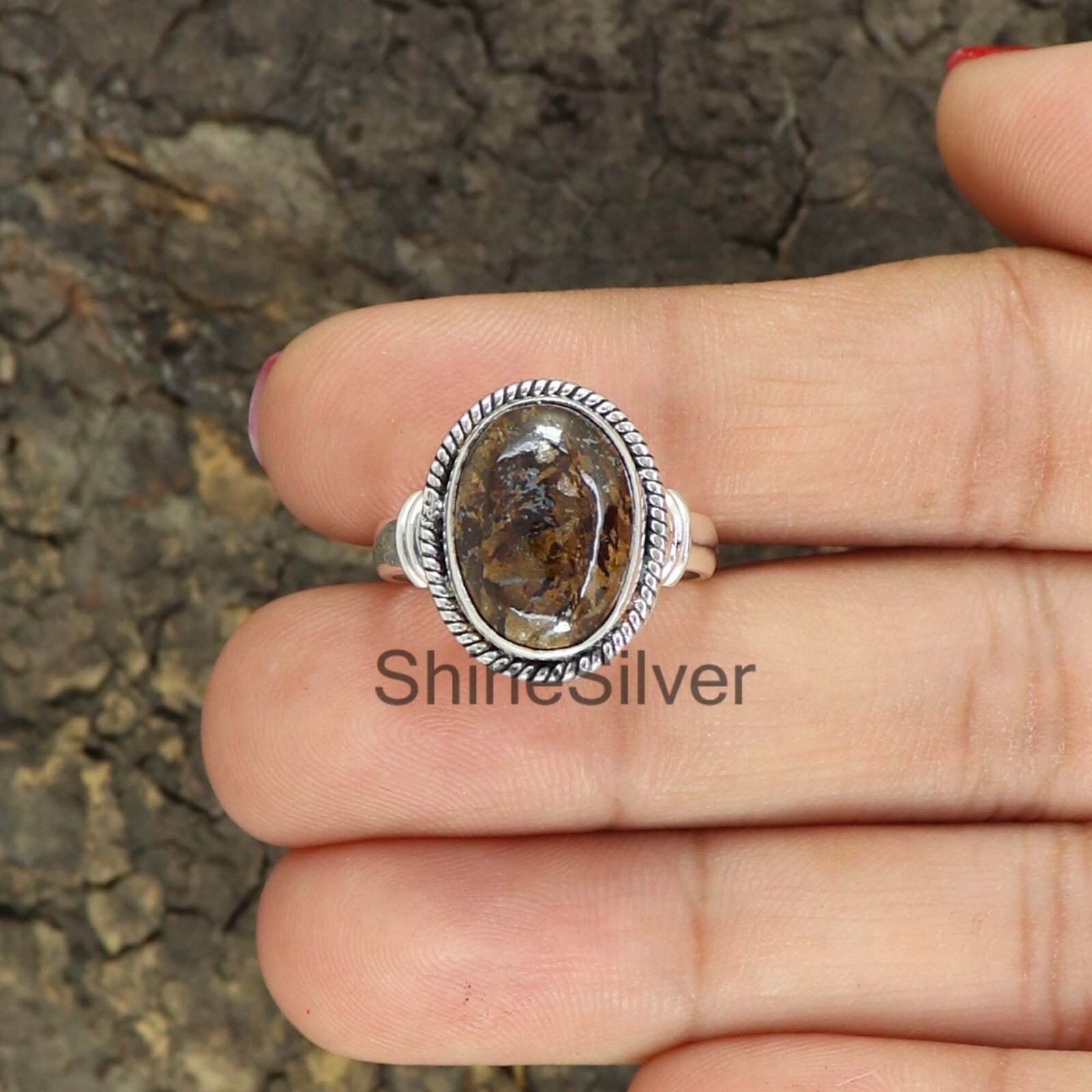 Natural Bronzite Jasper 925 Silver Boho Statement Designer Silver Gift Jewelry