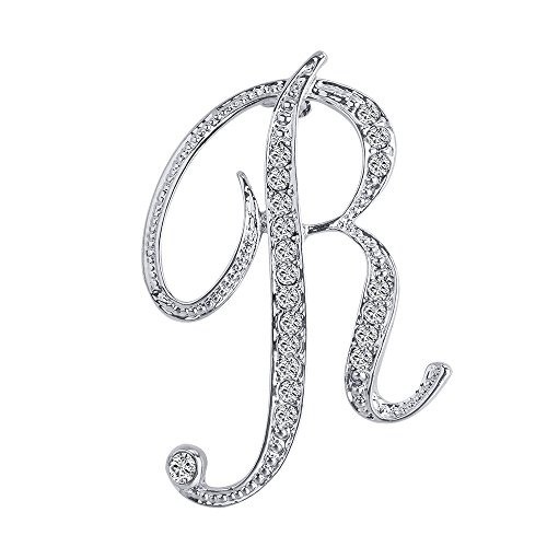 A-Z 26 Letters Pins Brooches Silver Plated Metal Broaches Pins-Clear Crystal …