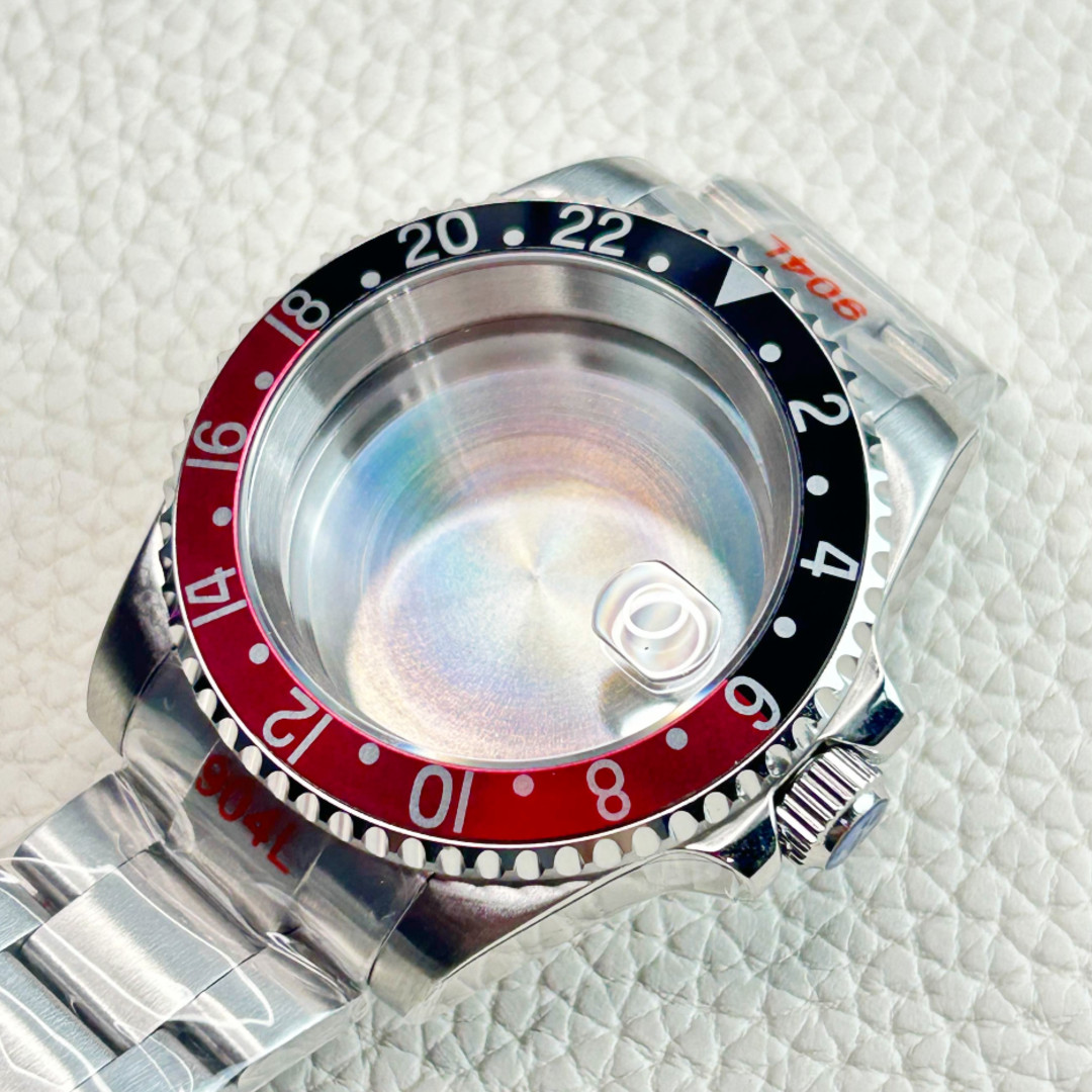 Black Red Retro 24 Hour Silver Brushed Case Sapphire Glass fit NH35A Nh34A Mod