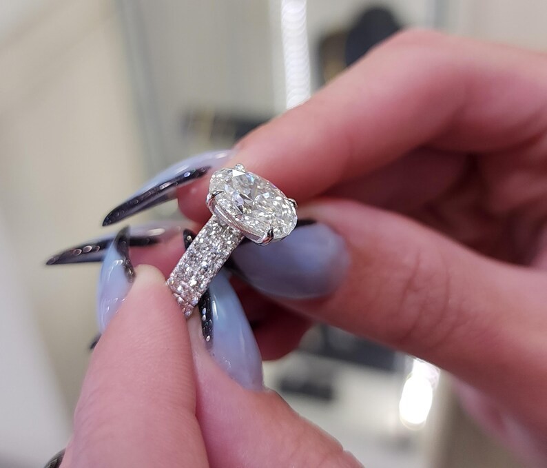 4.90 Ct Oval-Cut EF/VS1 Lab Grown Diamond Engagement Ring Set 14k White Gold