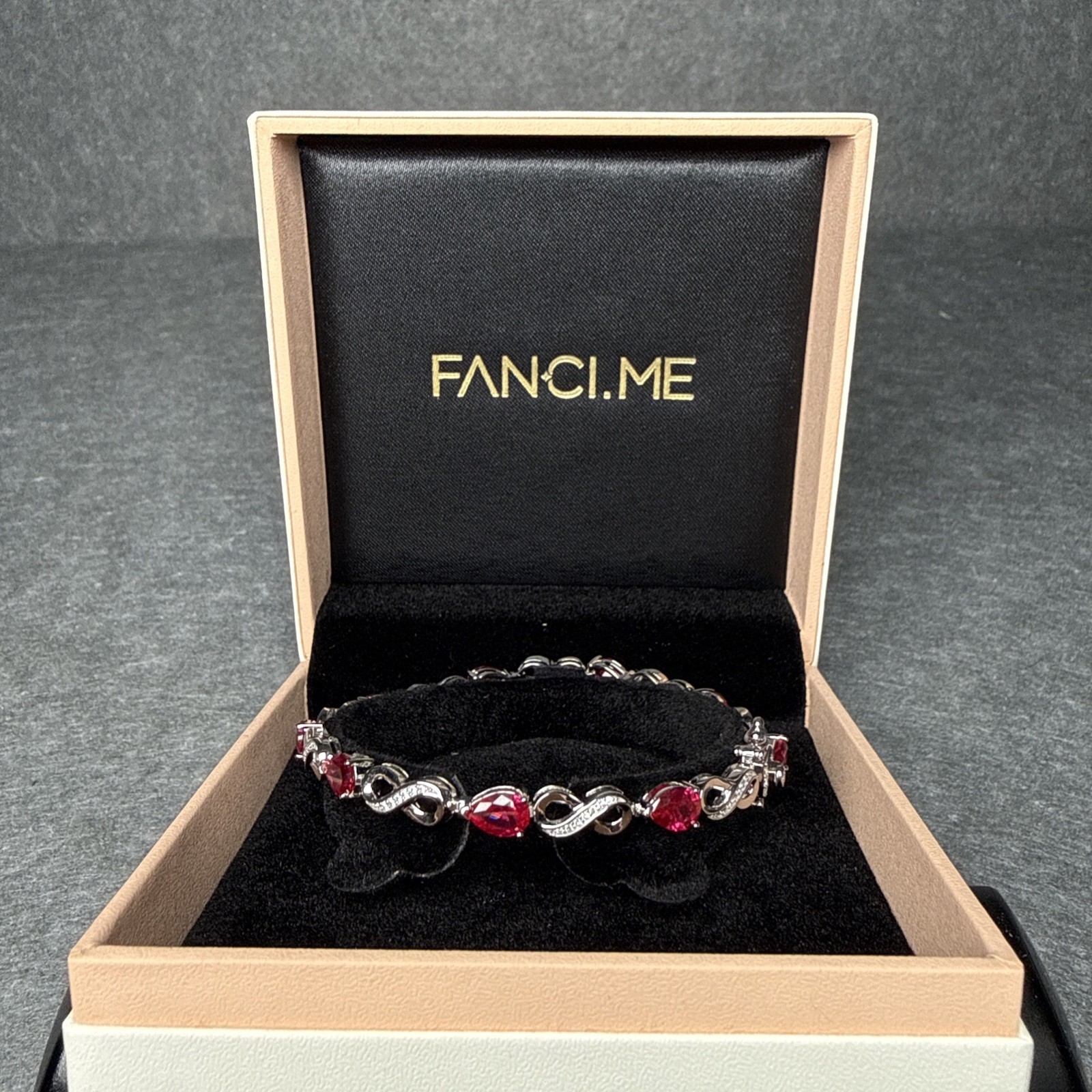 FANCIME 7.3″ Infinity Birthstone .925 Sterling Silver Ruby July Tennis Bracelet