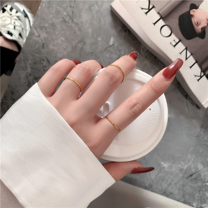 Woman 18k Gold Plated Stainless Steel Band Ring Joint Ring Super Thin 0.5mm