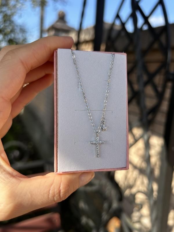Retro Style Silvery Rhinestone Pave Cross & Cubic Zirconias Chain