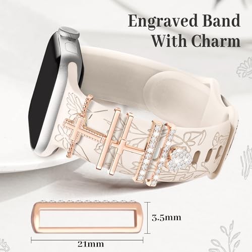 Floral Engraved 41/40/38/42mm(Series 11/10) A StarLight Band/RoseGold Cross