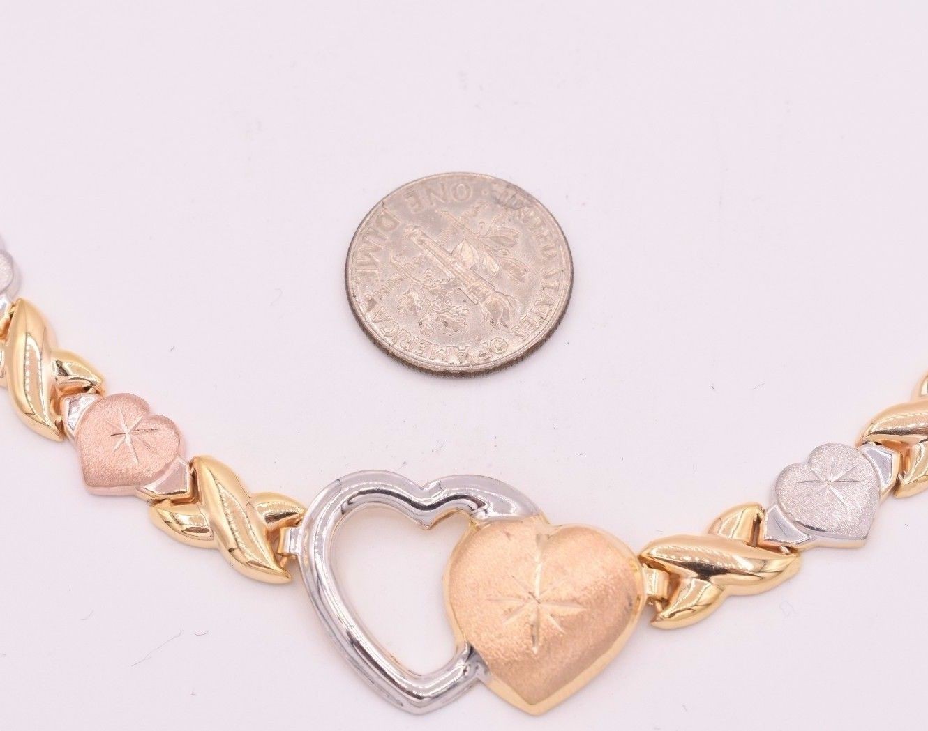 Hearts & Kisses Diamond Cut Necklace 14K Tri-Color Gold-Plated Silver 925