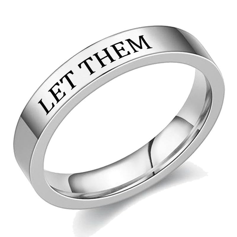 Q&D&S Let Them Ring Stainless Steel Stackable Rings Inspirational 6, silver