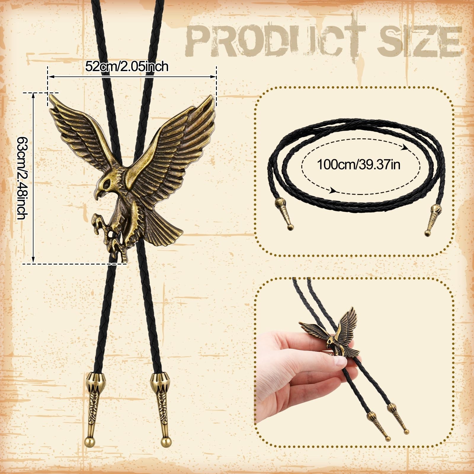 10 Pcs Western Cowboy Bolo Tie Set for Men & Women, Leather Neckties with Tiger