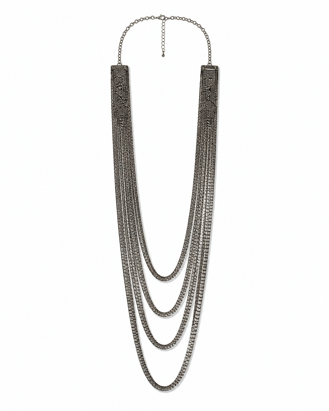 Gunmetal Statement Necklace – Four Strand Liquid Metal Fashion Necklace