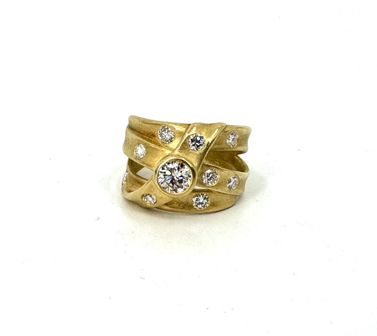 Estate Diamond 18k Gold Chieko+ Luxe Line Cocktail Statement Ring Signed