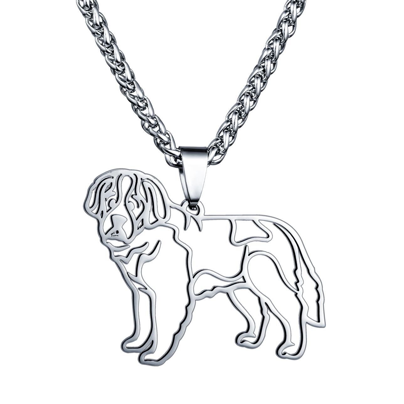 Stainless Steel Saint Bernard Dog Bernhardshund Alpine Mastiff Pendant Necklace