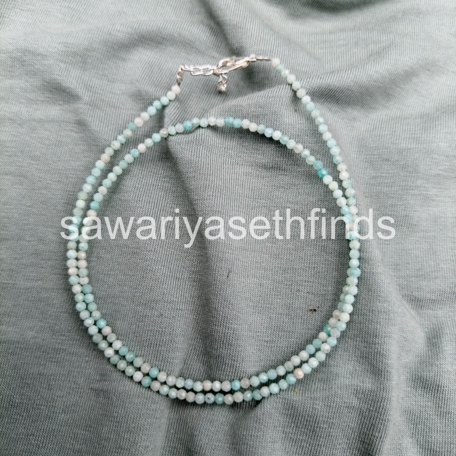 Dainty Amazonite 2mm Faceted Necklace, Blue Green Amazonite Beaded Necklace, Min