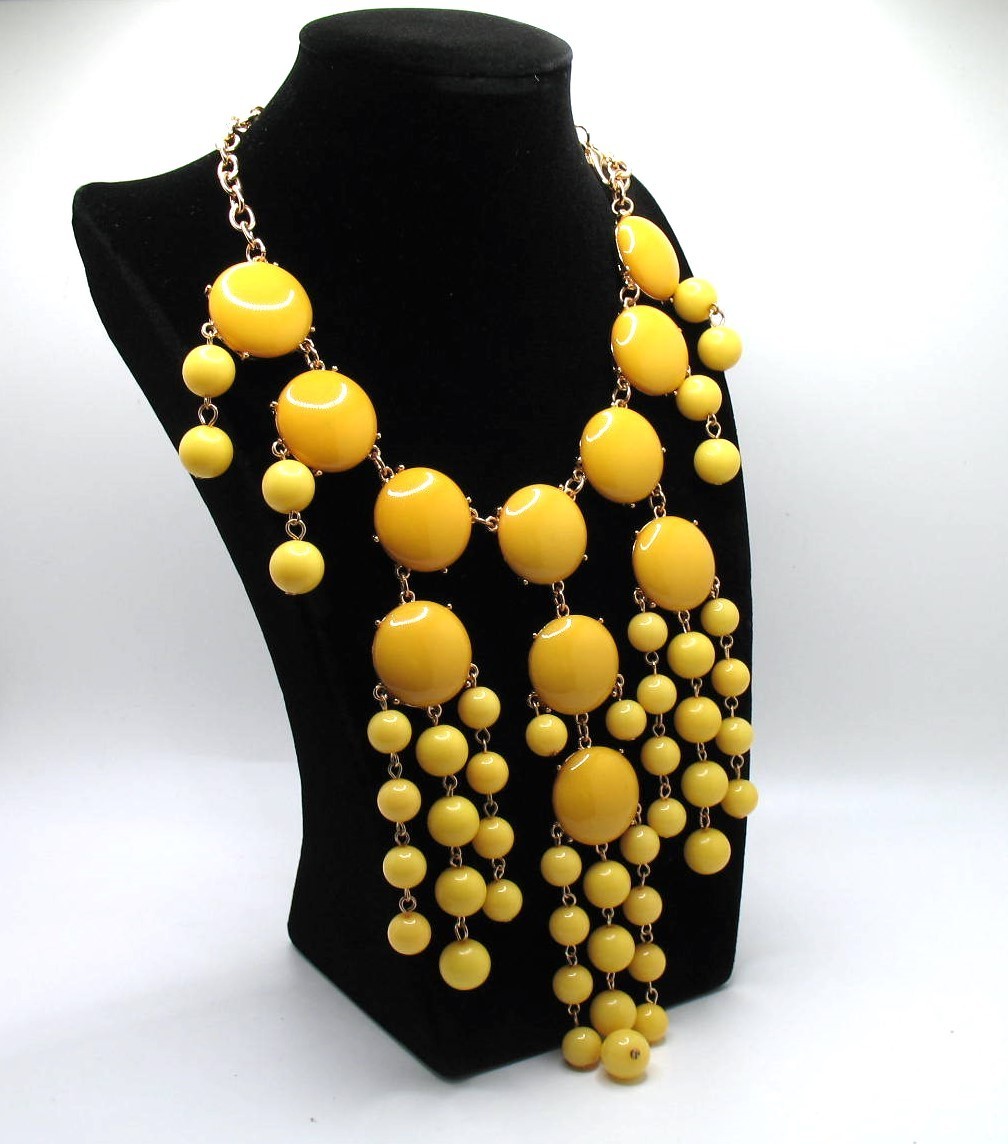 Vintage RJ Graziano beaded bib statement runway necklace Shades of yellow