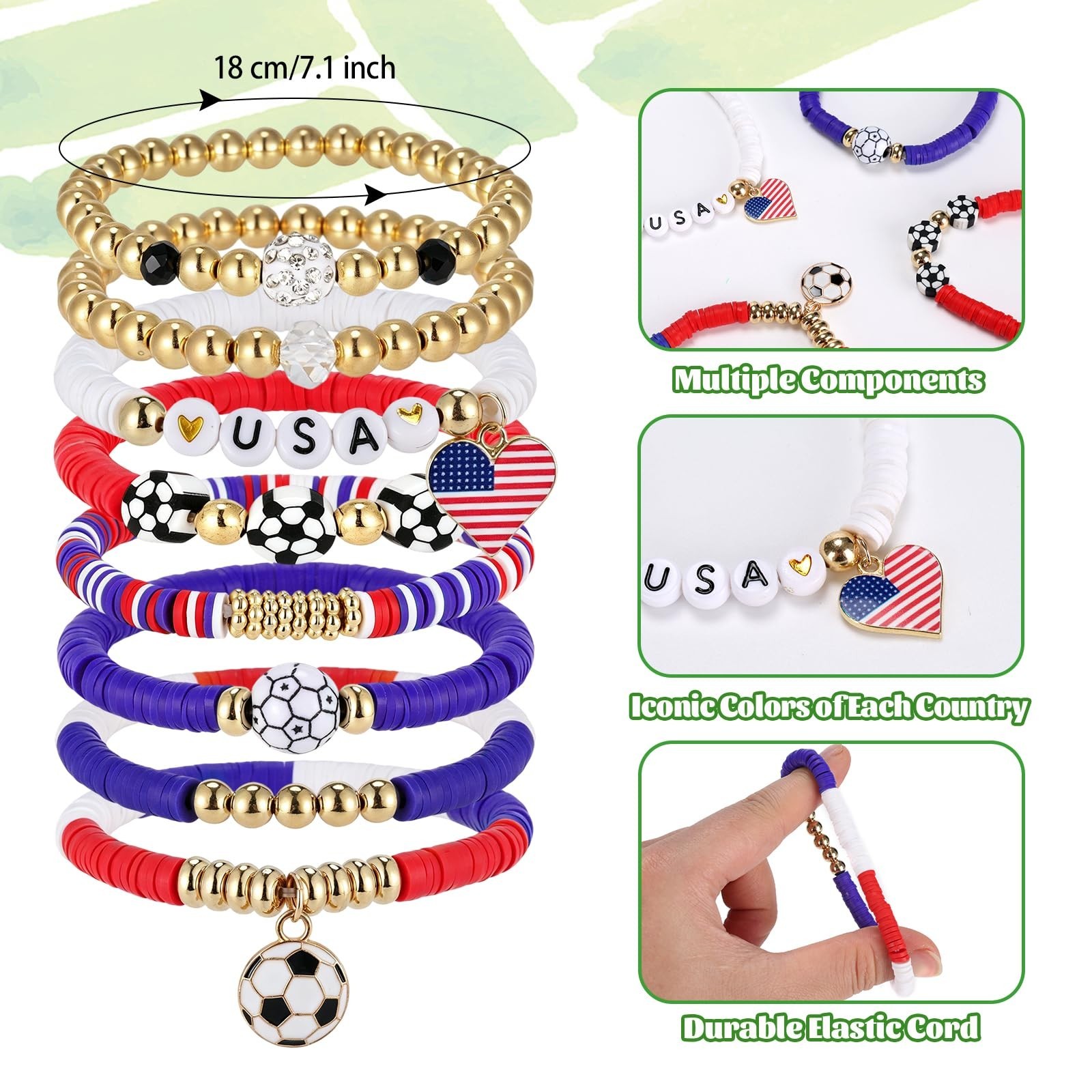 8 Pack Soccer Bracelets for Women – World Cup 2026 Game Day Jewelry, Stackable S