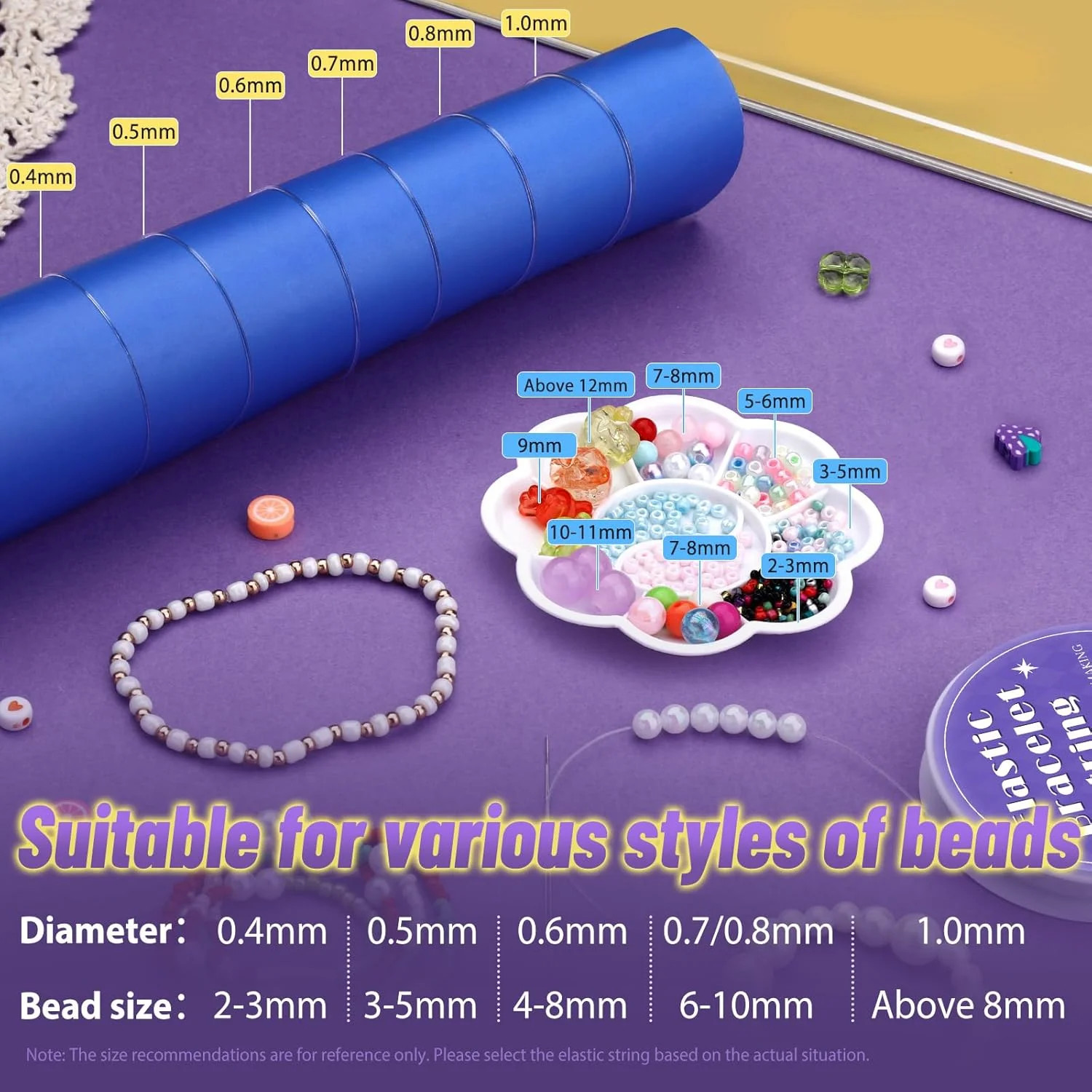 6 Rolls Bracelet String for Bracelet Making,0.4mm,0.5mm,0.6mm, 0.7mm, 0.8mm,1mm