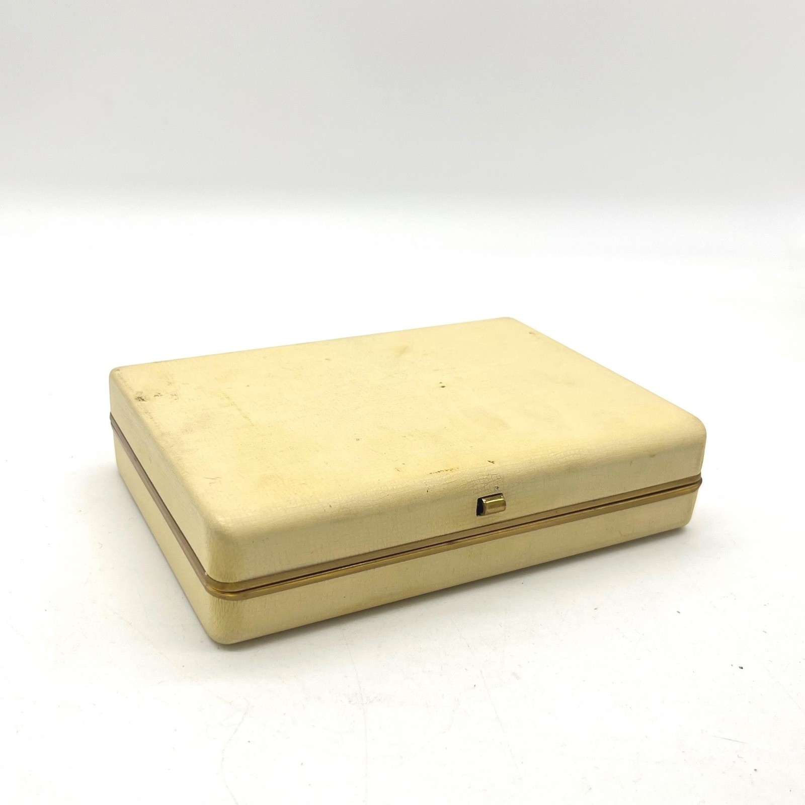 Vintage Cream Faux Leather Jewelry Box Purple Velvet Interior Gold Trim Ring Box