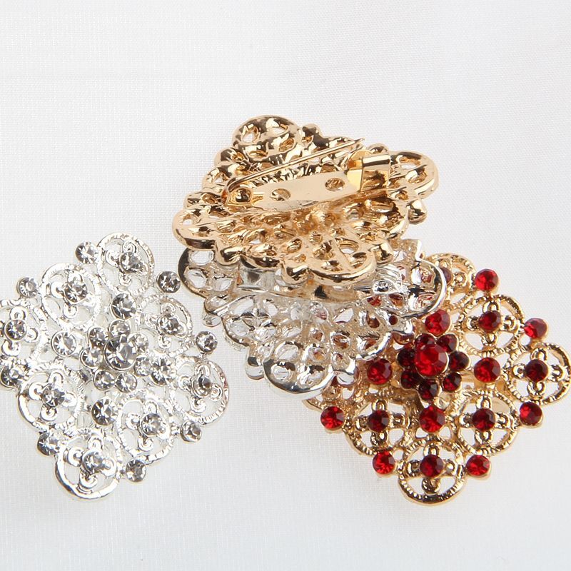 Metallic Flower Crystal Brooches -Round Rhinestone Brooch Pin Bouquet DIY Making