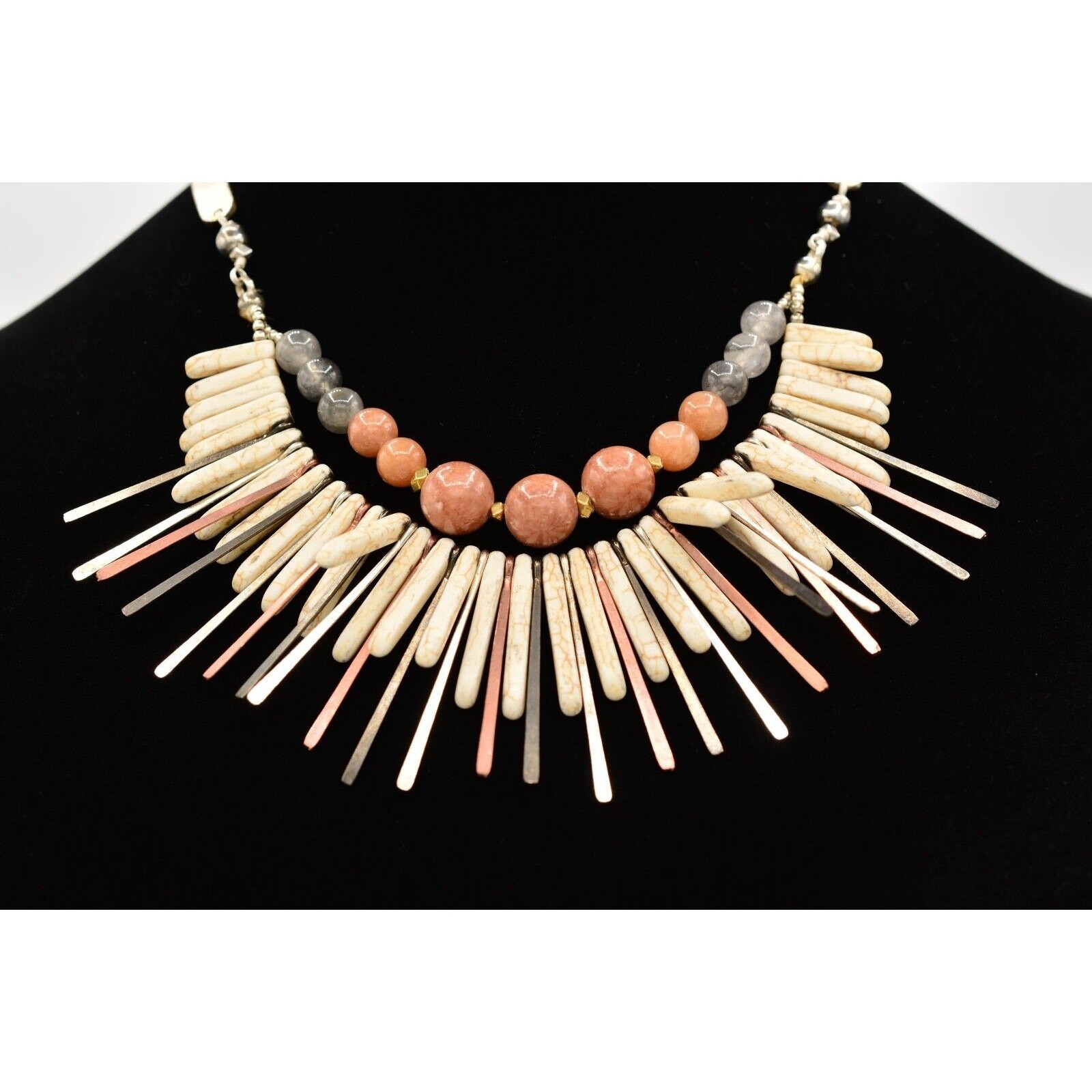 Nakamol Statement Collar Necklace Stone Beaded Beach Boho NWT Signed Bin1D