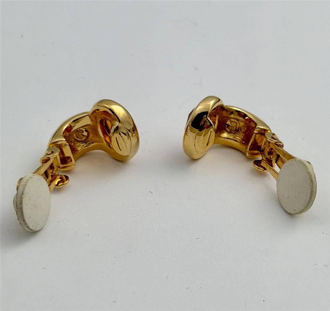 Vintage Swarovski Swan Logo Orange Crystals Small Half Hoop Clip Earrings