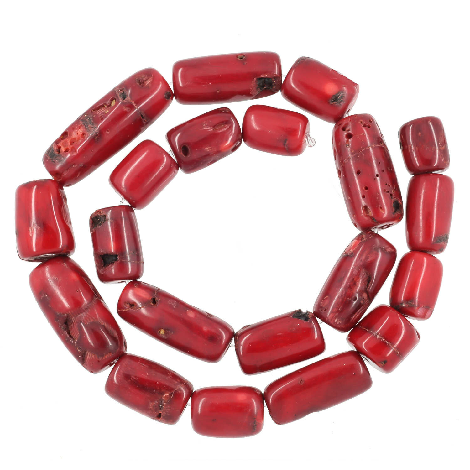 16″ Red Bamboo Coral Cylinder Tube Beads 12 – 13mm #63124