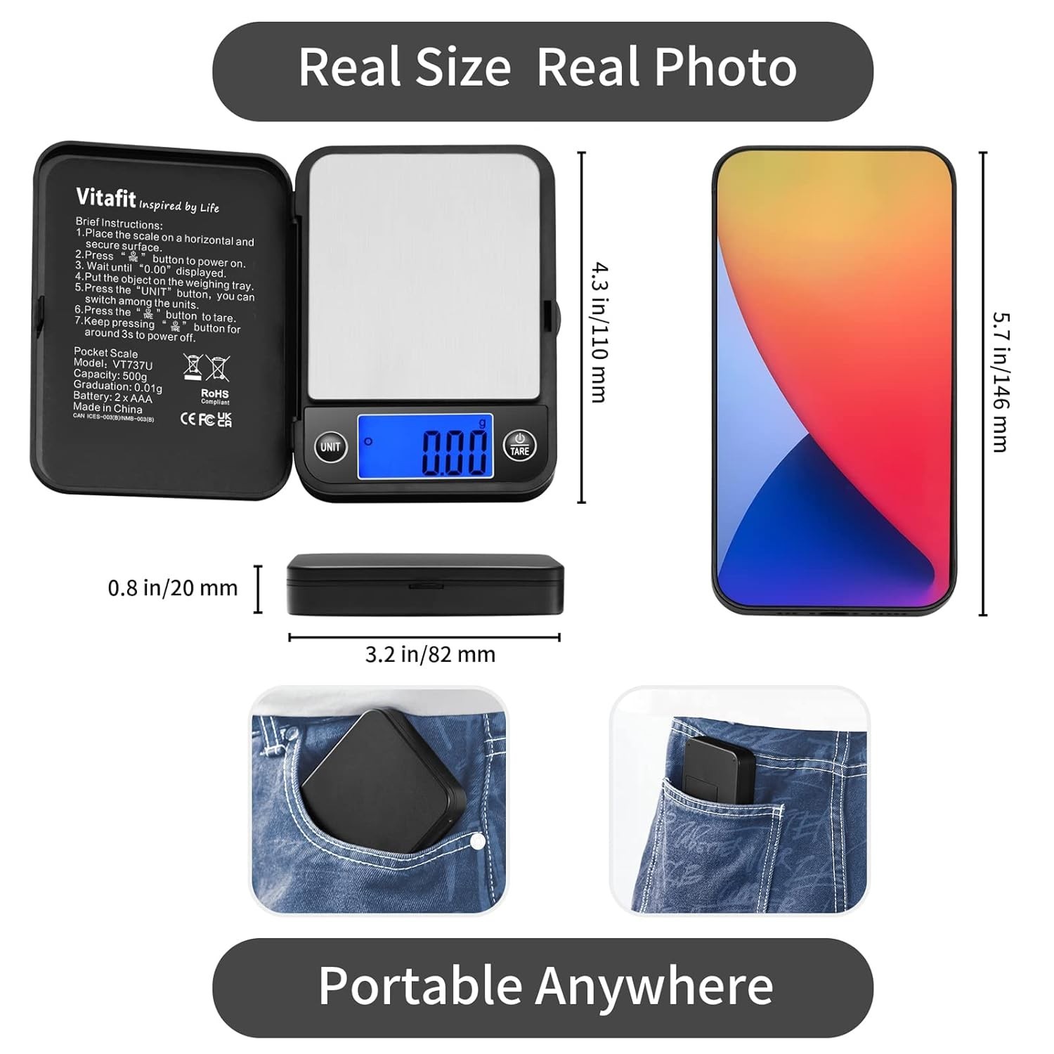 Digital Pocket Scale 500g 0.01g High Accuracy Lab Food Jewelry Mini