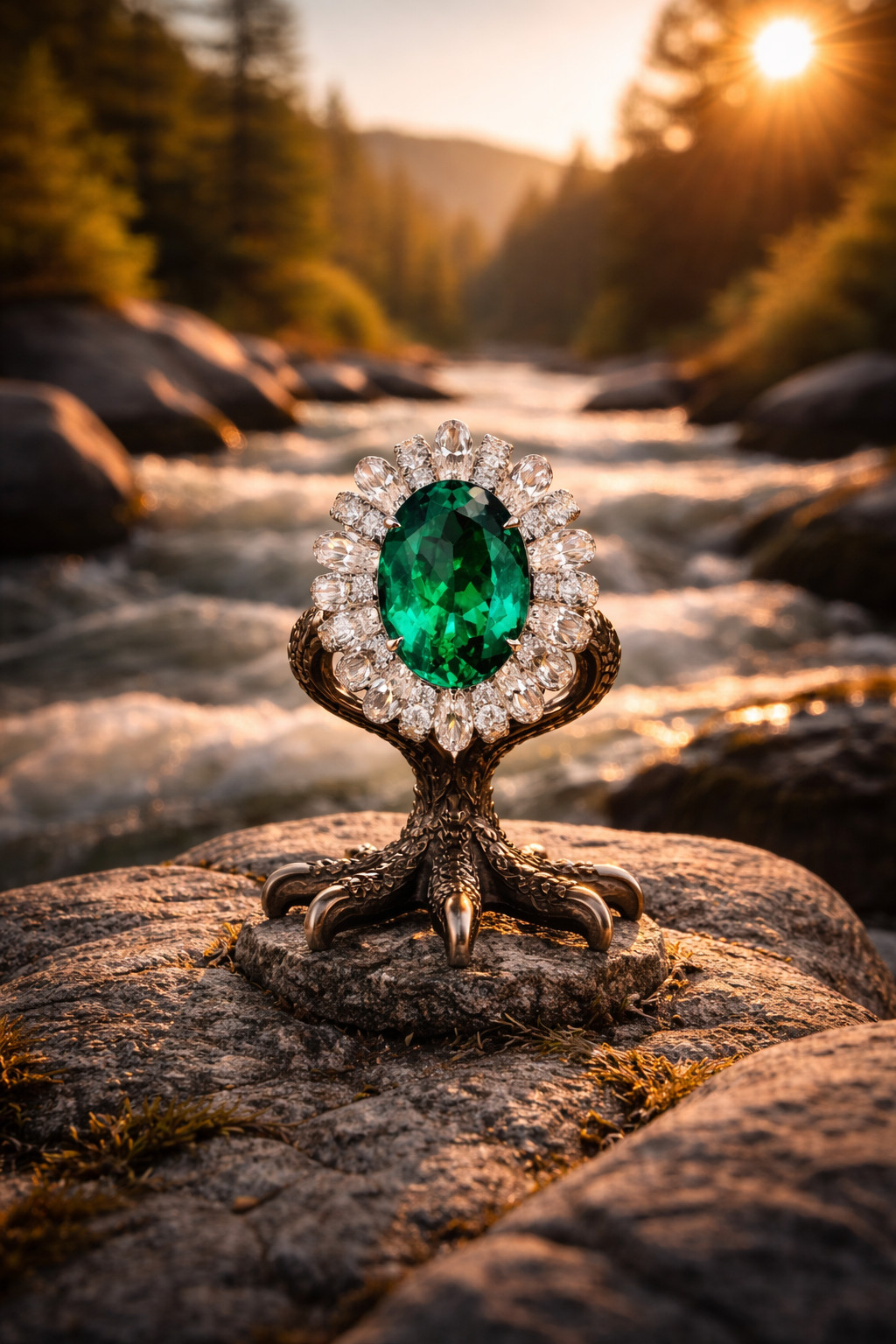 Oval Natural Emerald & Diamond Wedding Gift Ring 14k White Gold (Import Free)