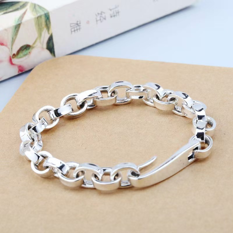 Pure S925 Sterling Silver Chain 8mm Square O Link Bracelet 34-36g 8.26inch