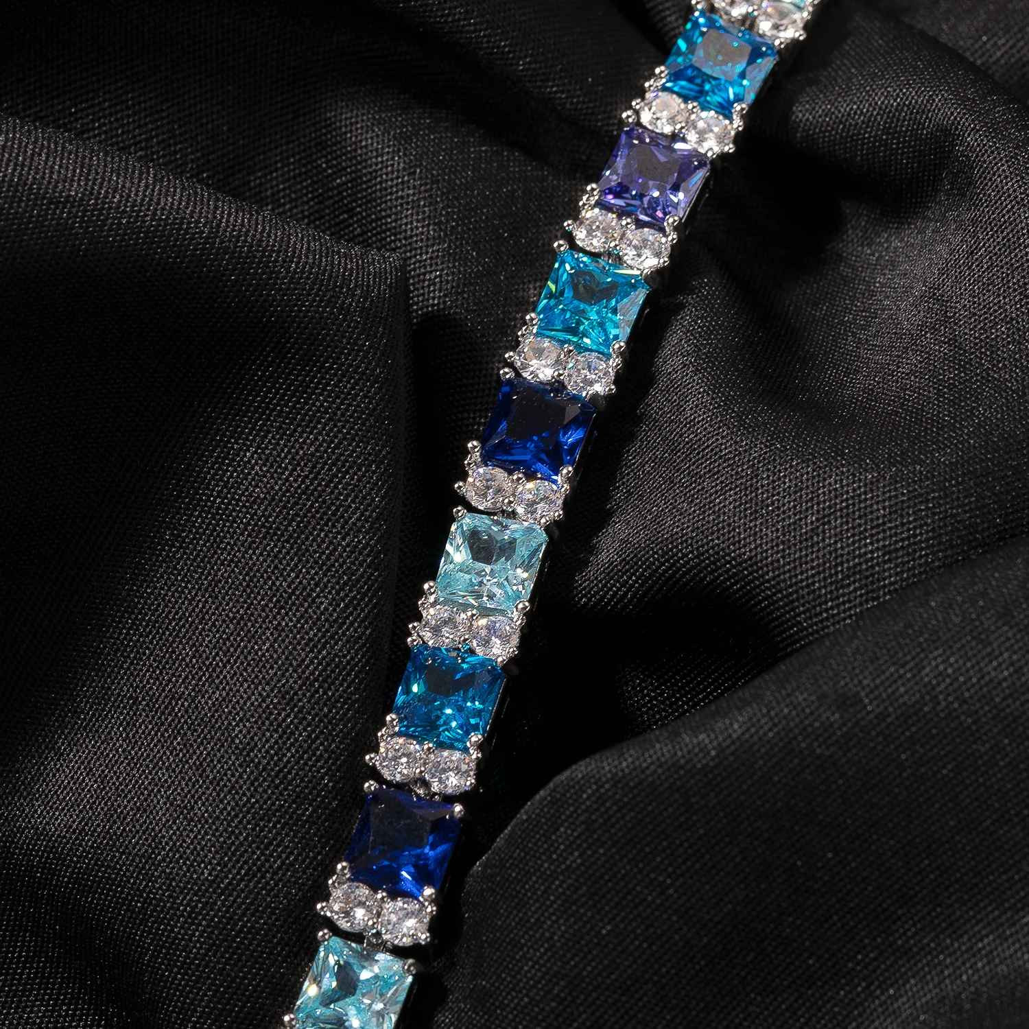 8CT Lab Created Diamond 7.5mm Gradient Blue Necklace Bracelet for Men Women